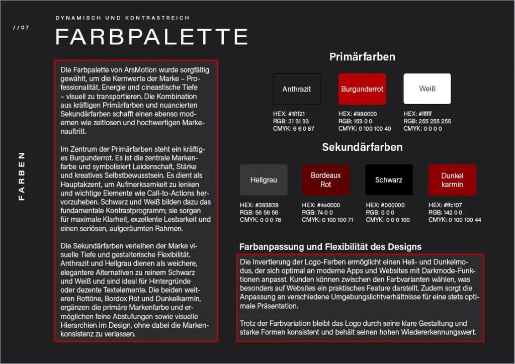 Corporate Identity Definition: Festlegung der Markenfarben und professionelle Farbpalette für einen einheitlichen und wiedererkennbaren Markenauftritt.