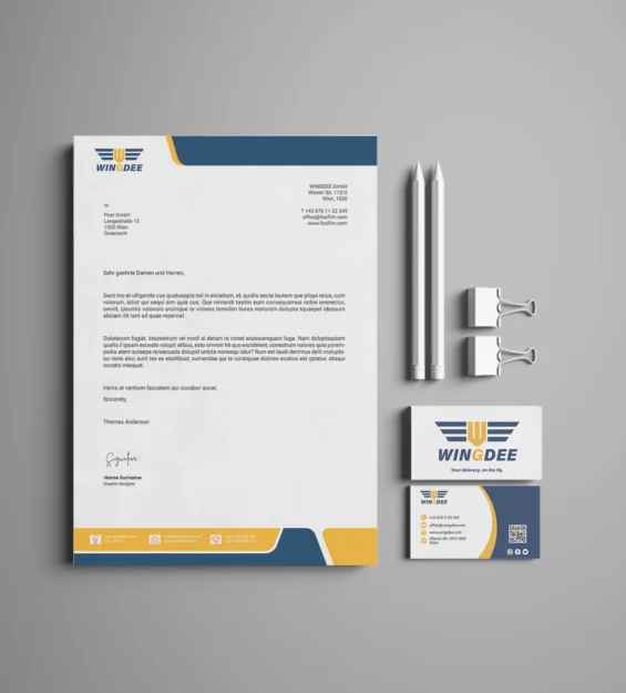 Stationery-Design für WINGDEE: Professionelles Briefpapier- und Visitenkartendesign von ArsMotion.