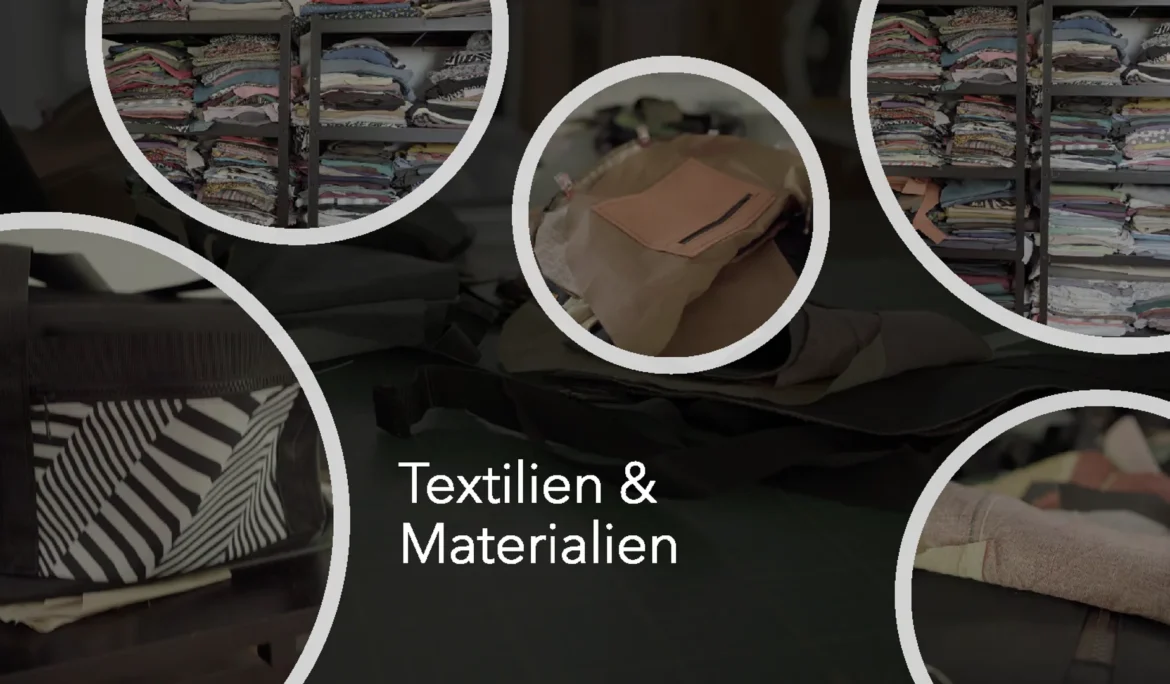 Übersicht der verwendeten Textilien und Materialien für die Upcycling Taschen von bandha e.U.